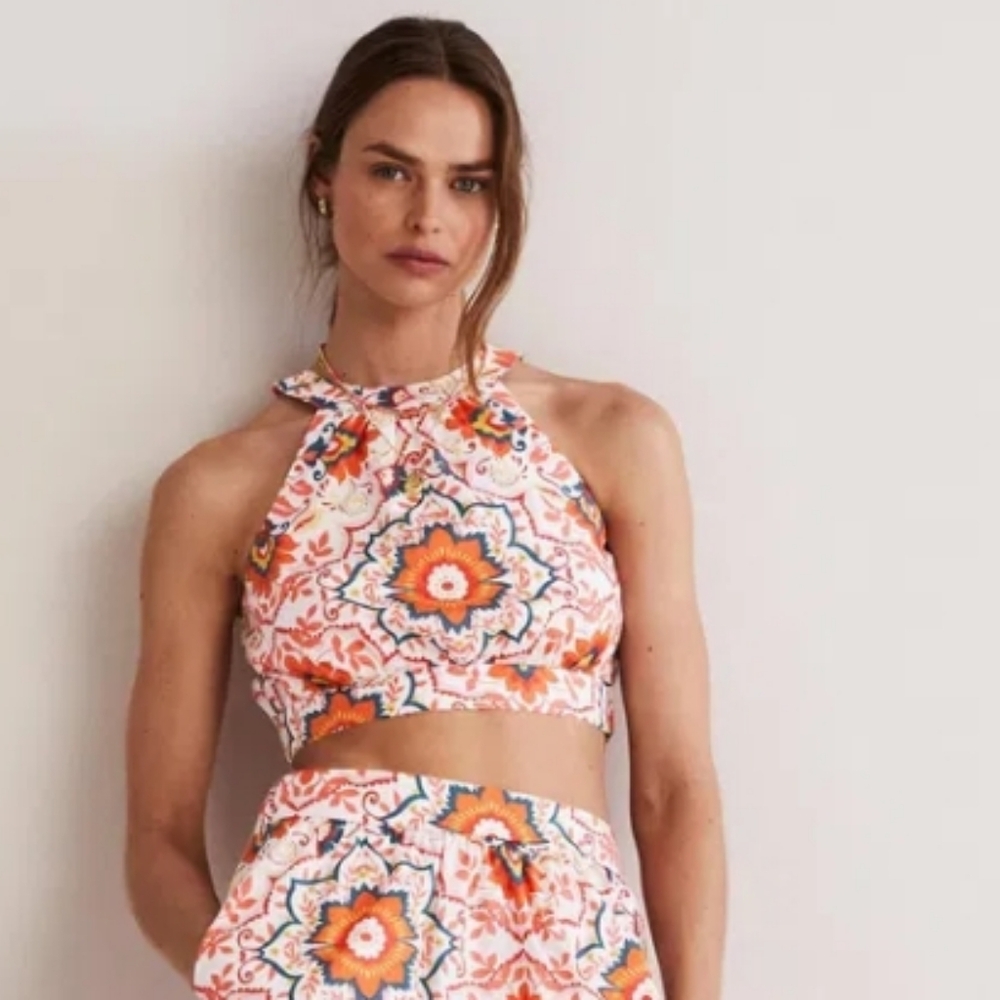 Boden Orange and Cream Floral Crop Top - Picture 9 of 14